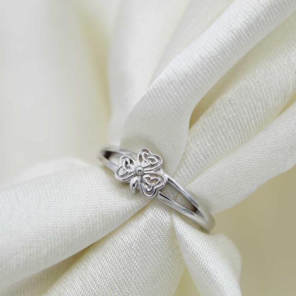 3-Leaf Lucky Charm Clover Ring Split Shank Band in 925 Sterling Silver