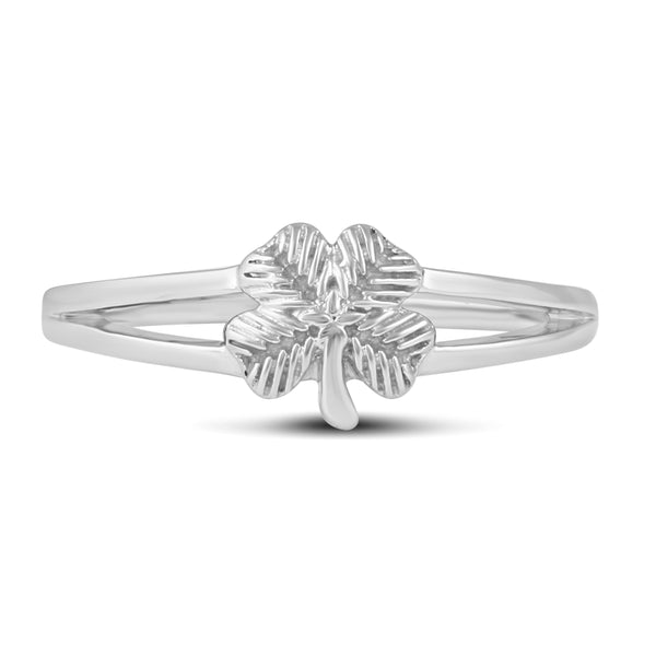 4-Leaf Lucky Charm Clover Ring Split Shank Band in 925 Sterling Silver