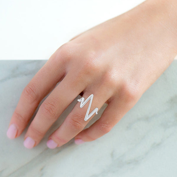 Geometric Midi Knuckle Chevron Lightening Bolt Heartbeat V Ring in 925 Sterling Silver - Prime and Pure