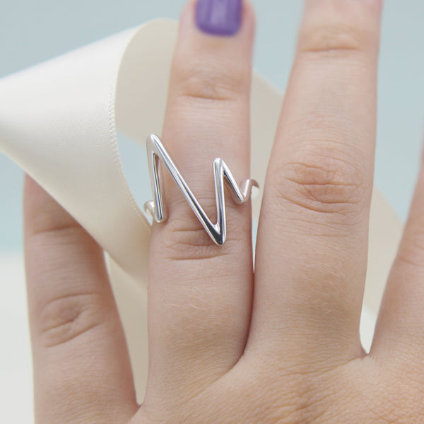 Geometric Midi Knuckle Chevron Lightening Bolt Heartbeat V Ring in 925 Sterling Silver