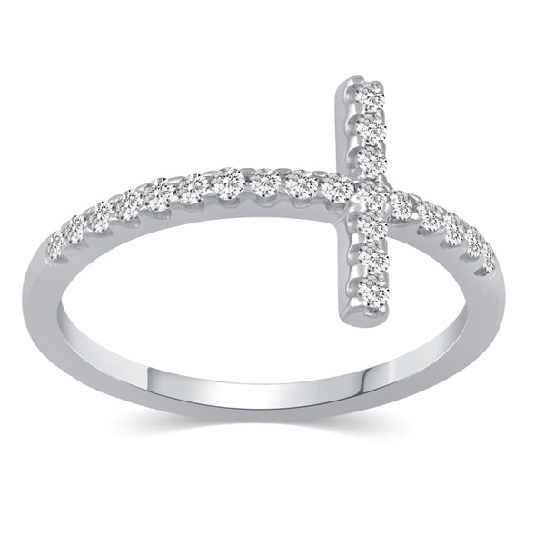 Sideways Pave Cross Ring in 925 Sterling Silver