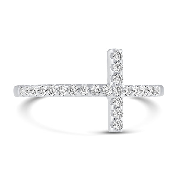 Sideways Pave Cross Ring in 925 Sterling Silver