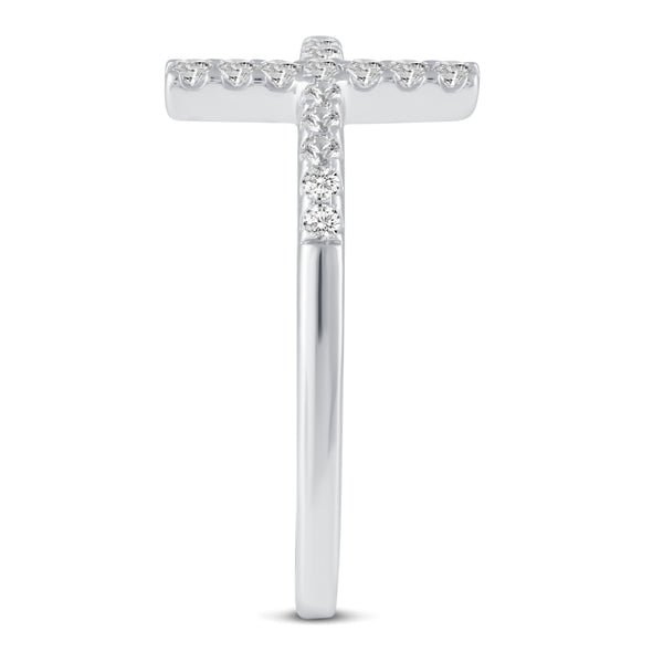 Sideways Pave Cross Ring in 925 Sterling Silver - Prime and Pure