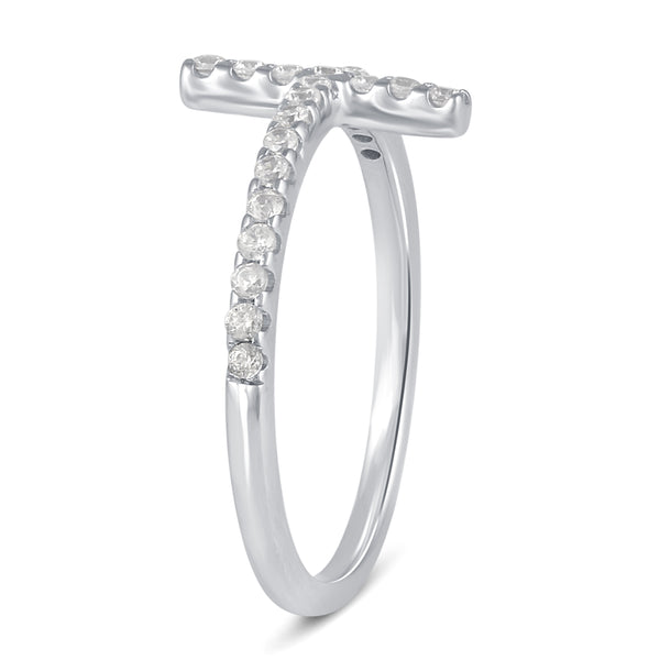 Sideways Pave Cross Ring in 925 Sterling Silver - Prime and Pure