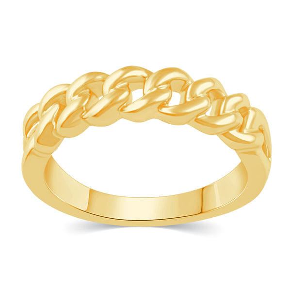 Cuban Link Chain Band Ring in 925 Sterling Silver Yellow Gold Jewelry