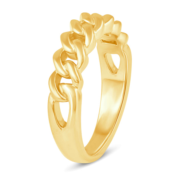 Cuban Link Chain Band Ring in 925 Sterling Silver Yellow Gold - Prime and Pure