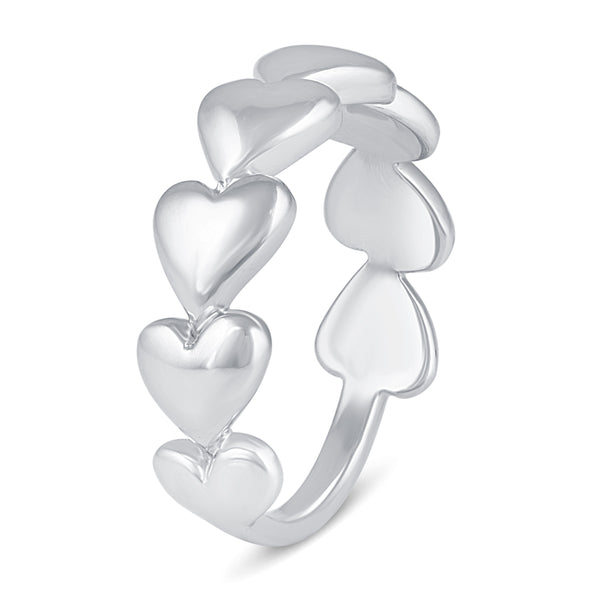 Stackable Heart Love Half Eternity Ring in 925 Sterling Silver - Prime and Pure