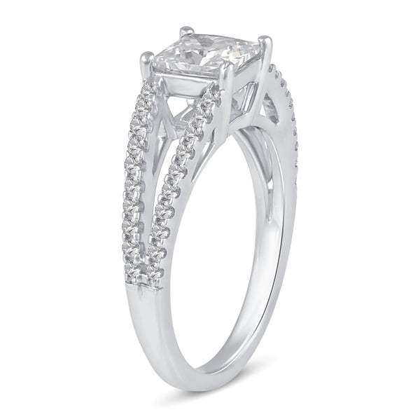 Princess Cut Ring Split Pave Shank Band in 925 Sterling Silver - Prime and Pure