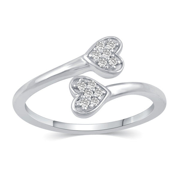 Double Pave Heart Love Ring in 925 Sterling Silver 