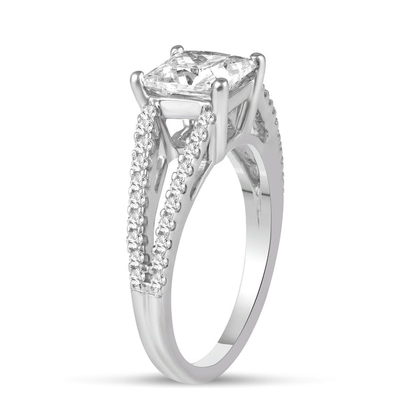 Princess Cut Ring Split Pave Shank Band in 925 Sterling Silver - Prime and Pure