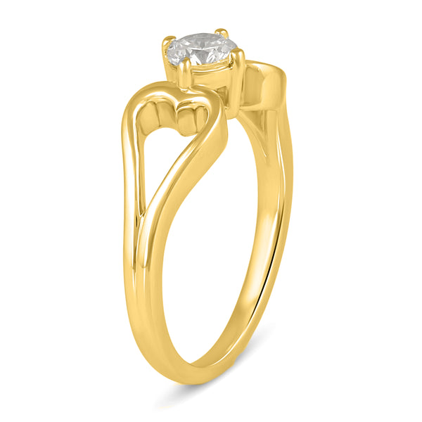 Double Open Heart Holding Stone Love Ring in 925 Sterling Silver Yellow Gold - Prime and Pure