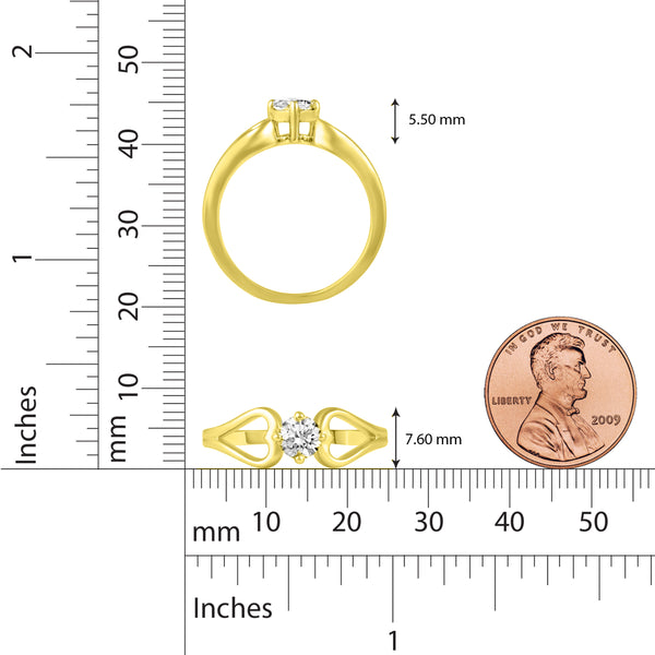 Double Open Heart Holding Stone Love Ring in 925 Sterling Silver Yellow Gold - Prime and Pure