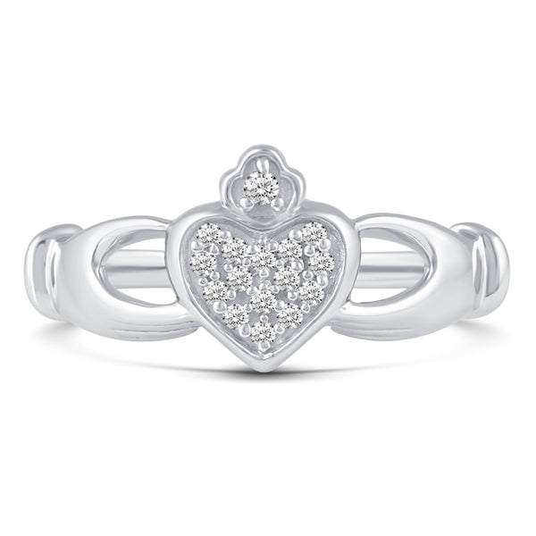 Claddagh Pave Heart Friendship Promise BFF Irish Ring in 925 Sterling Silver