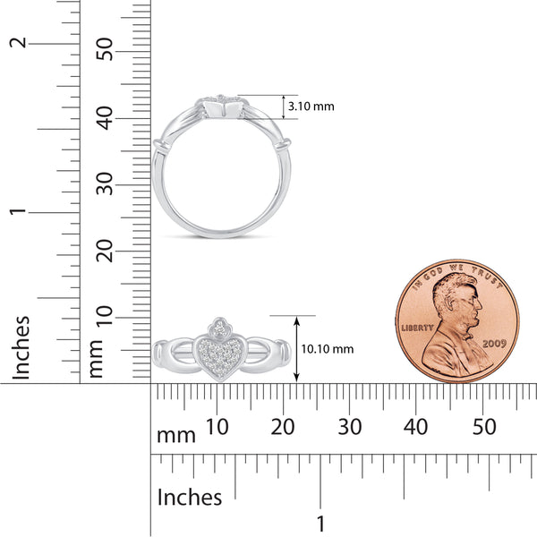 Claddagh Pave Heart Friendship Promise BFF Irish Ring in 925 Sterling Silver - Prime and Pure