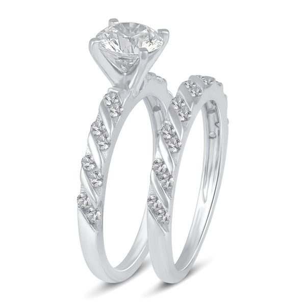 Solitaire Pave Accent Eternity Ring Set in 925 Sterling Silver - Prime and Pure