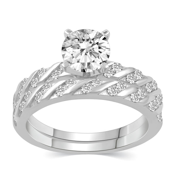 Solitaire Pave Accent Eternity Ring Set in 925 Sterling Silver Jewelry engagement bridal