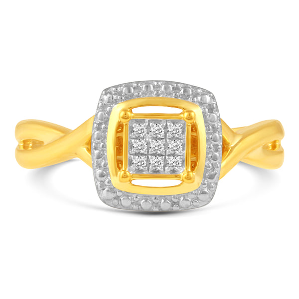 Two-Tone Squared Halo Ring in 925 Sterling Silver Yellow Gold Jewelry