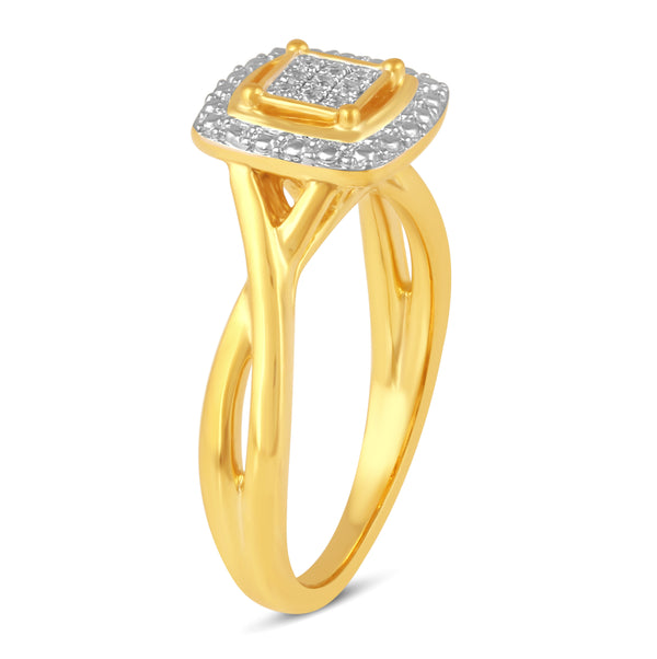 Two-Tone Squared Halo Ring in 925 Sterling Silver Yellow Gold - Prime and Pure