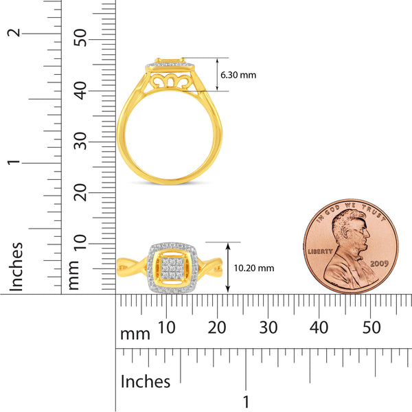 Two-Tone Squared Halo Ring in 925 Sterling Silver Yellow Gold - Prime and Pure