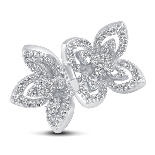 Splendid Duo Flower Double Butterfly Pave Ring in 925 Sterling Silver Jewelry