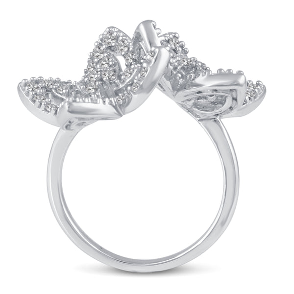 Splendid Duo Flower Double Butterfly Pave Ring in 925 Sterling Silver - Prime and Pure