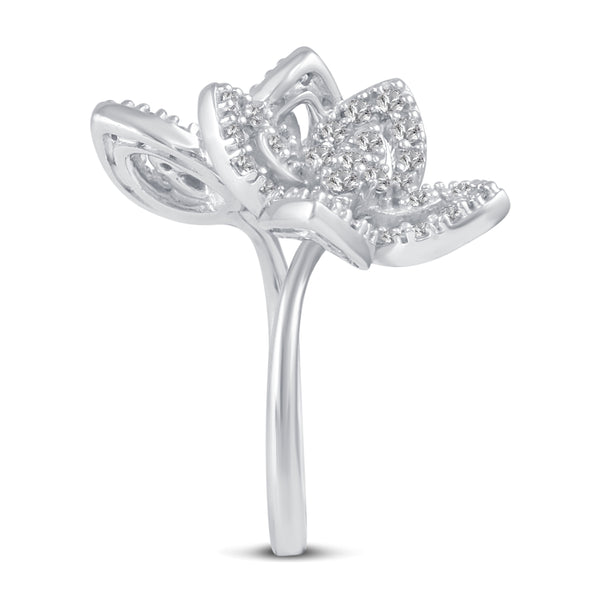 Splendid Duo Flower Double Butterfly Pave Ring in 925 Sterling Silver Jewelry