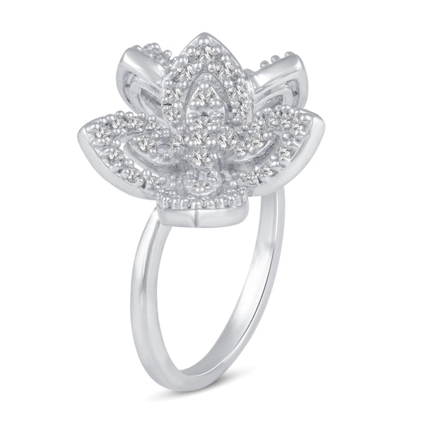 Splendid Duo Flower Double Butterfly Pave Ring in 925 Sterling Silver Jewelry