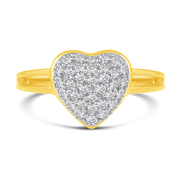 Pave Heart Wave Ring in 925 Sterling Silver Yellow Gold Jewelry