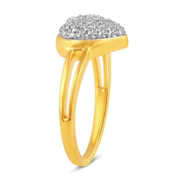 Pave Heart Wave Ring in 925 Sterling Silver Yellow Gold - Prime and Pure