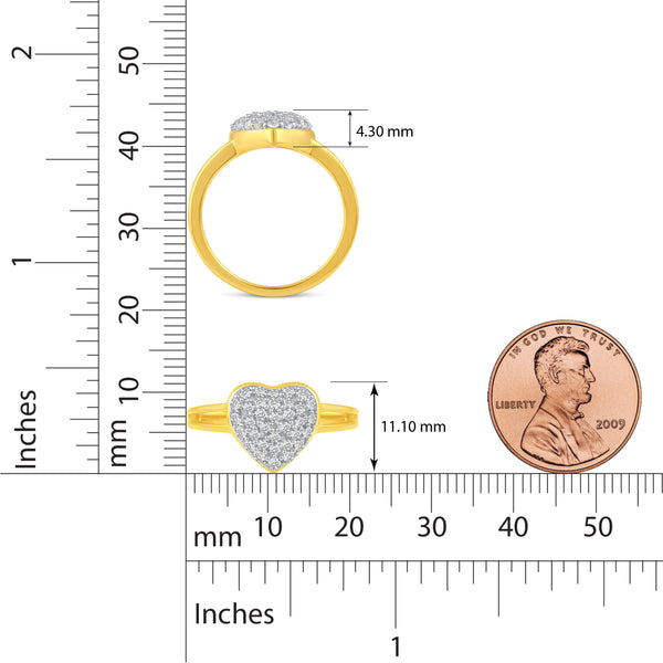 Pave Heart Wave Ring in 925 Sterling Silver Yellow Gold - Prime and Pure