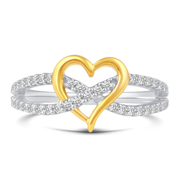 Open Heart Split Shank Pave Ring in 925 Sterling Silver Yellow Gold - Prime and Pure