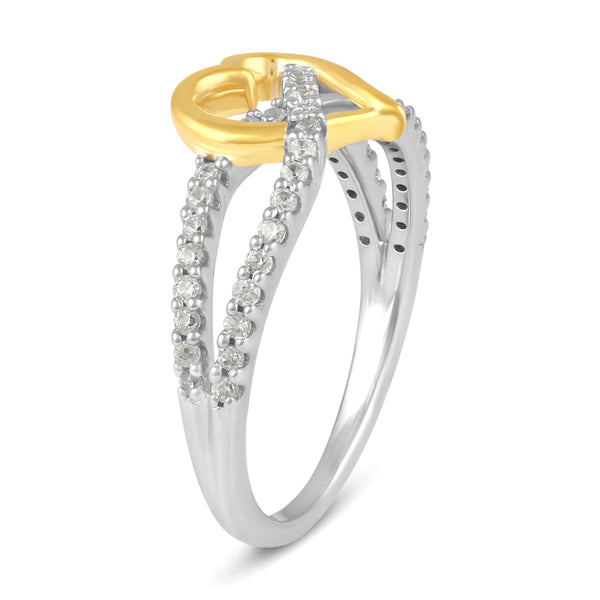 Open Heart Split Shank Pave Ring in 925 Sterling Silver Yellow Gold - Prime and Pure