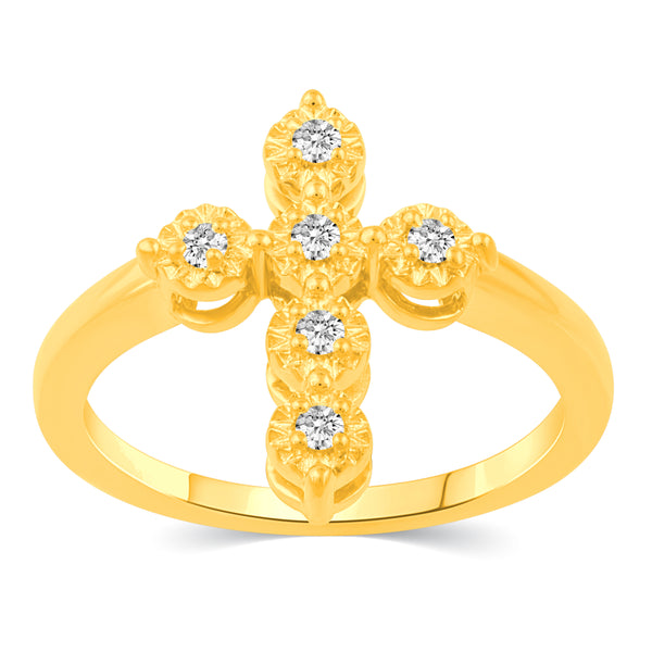 Cross Religious Symbol Ring in 925 Sterling Silver Yellow Gold