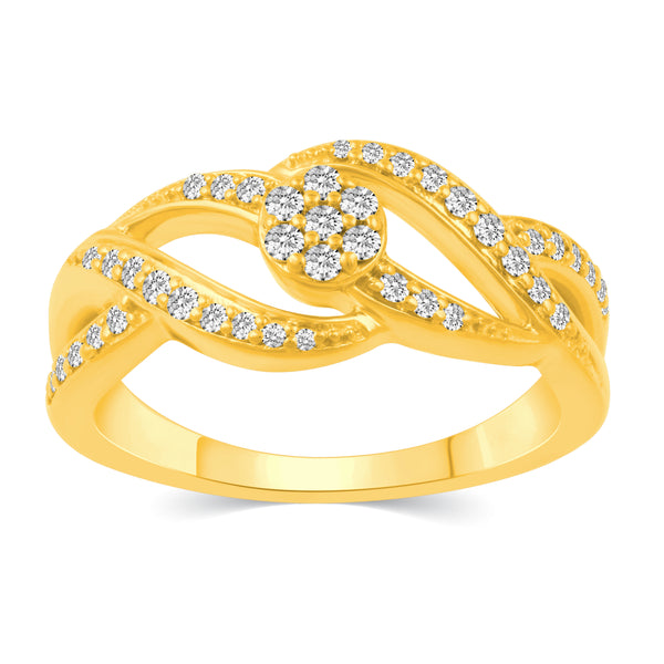 Braided Knot Half Eternity Pave Ring in 925 Sterling Silver Yellow Gold Jewelry