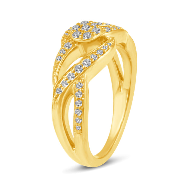 Braided Knot Half Eternity Pave Ring in 925 Sterling Silver Yellow Gold - Prime and Pure