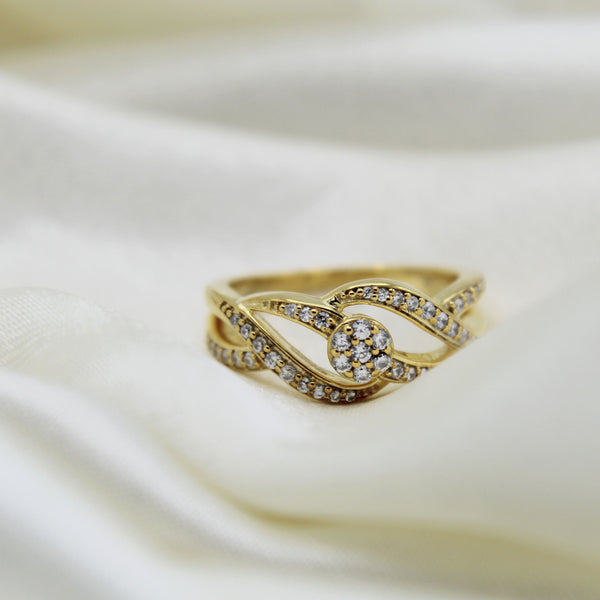 Braided Knot Half Eternity Pave Ring in 925 Sterling Silver Yellow Gold