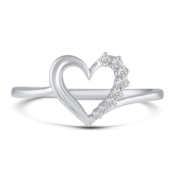 Open Heart Pave Wave Ring in 925 Sterling Silver Jewelry