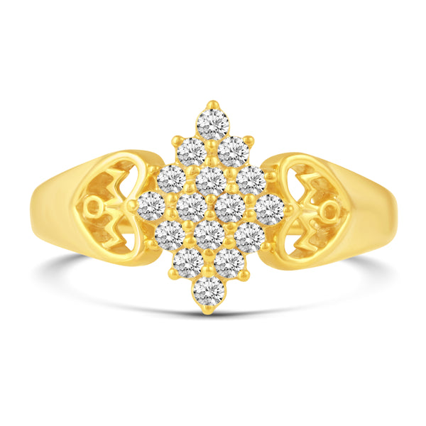 Duo Heart Marquise Pyramid Cluster Ring in 925 Sterling Silver Yellow Gold Jewelry