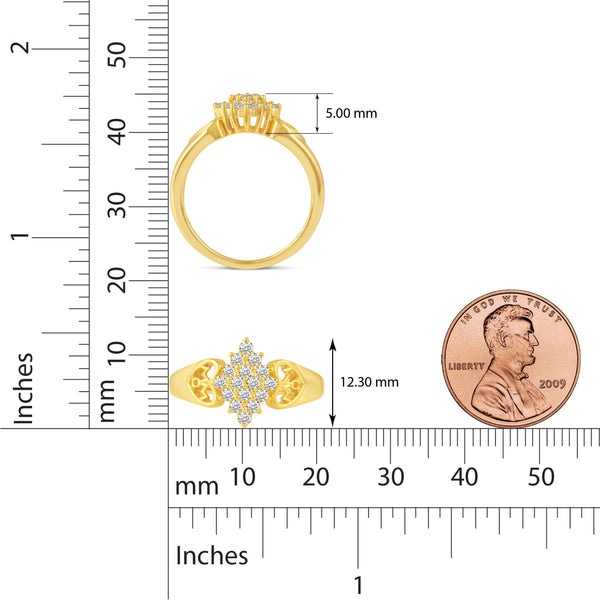 Duo Heart Marquise Pyramid Cluster Ring in 925 Sterling Silver Yellow Gold - Prime and Pure