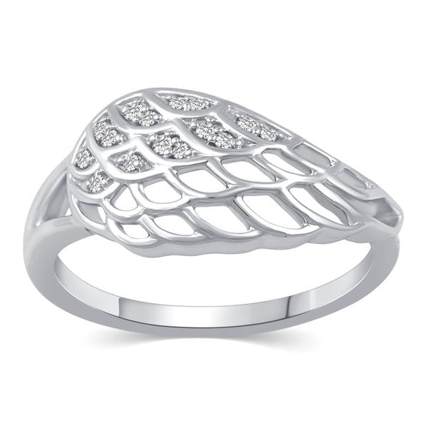 Open Angel Wing Feather Pave Ring in 925 Sterling Silver