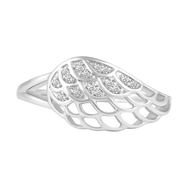 Open Angel Wing Feather Pave Ring in 925 Sterling Silver