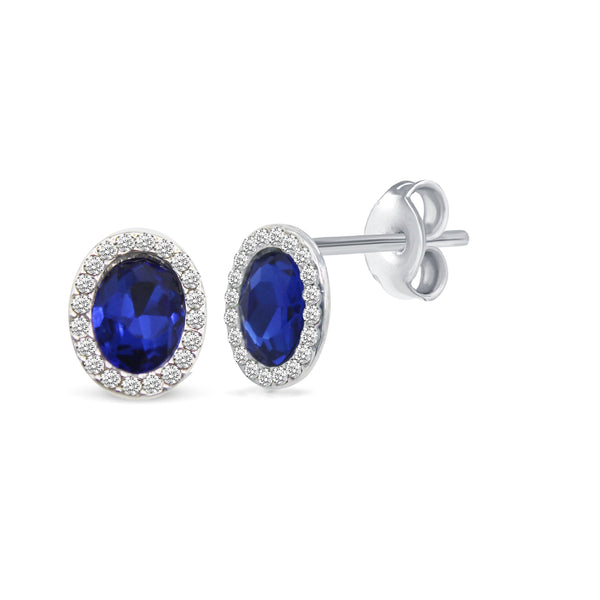 2 Cttw Blue Synthetic Sapphire & Clear Crystal Earrings set in Zinc Alloy with Plating