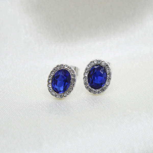 2 Cttw Blue Synthetic Sapphire & Clear Crystal Earrings set in Zinc Alloy with Plating