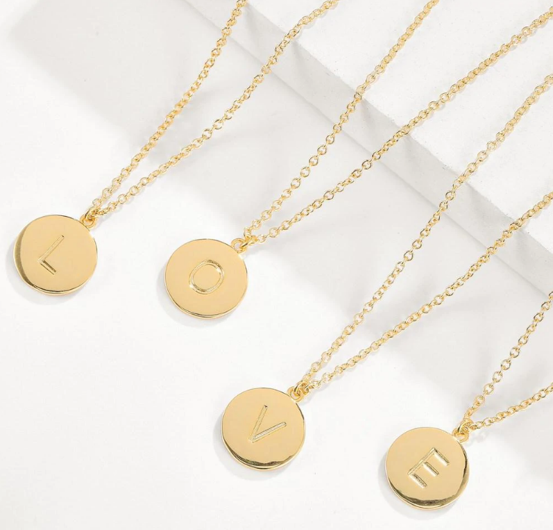 Gold circle pendant necklace with initial deals
