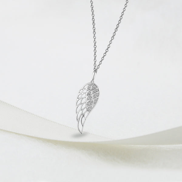 Prime and Pure Angel Wing Feather Charm Necklace Pendant in 925 Sterling Silver