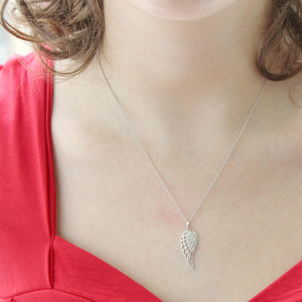 Angel Wing Feather Charm Necklace Pendant in 925 Sterling Silver jewelry gift