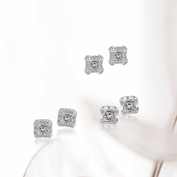 Princess Cut Halo Studs Earrings in 925 Sterling Silver (Select Design)