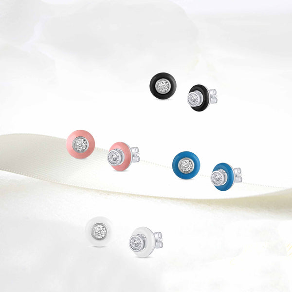 1/5 CTW CZ Removable Jacket Enamel Miracle Plate Stud Earrings in 925 Sterling Silver Select Color (Blue, Black, White, Pink)