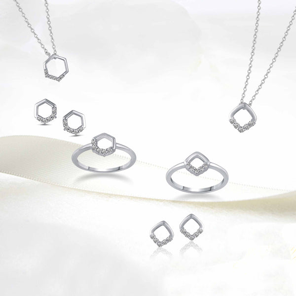 1/10 Cttw CZ Open Hexagon & Square Jewelry Collection in 925 Sterling Silver (Select style)